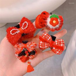 Hair Accessories Childrens Grippers Hanfu High-quality Materials Plush Clip Year Hairpin Festive Cny Bow 2024