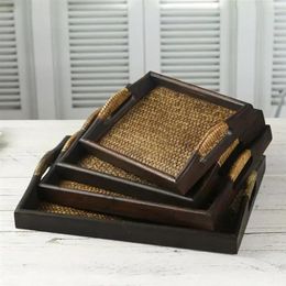 Tea Trays Dedicated Rattan En Storage Wood Tray Jewellery Snack Serving Dish Pallet