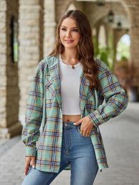Women's Blouses 2023 Autumn And Winter Hooded Collar Long Sleeve Plaid Button Pocket Lace Up Stripe Loose Fashion Casual Shirt Tops