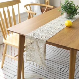 Runner Crochet Flower Hollow Lace Table Runner with Tassel for Wedding Tablecloth Burlap Table Flag