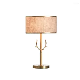 Table Lamps Copper American Antler Straight Pole Lamp Bedroom Bedside Light Nordic Luxury Study Wedding Room Gift Desk Lights