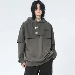 Men's Hoodies Spring Autumn Men Women Metal Buckle Splice Loose Streetwear Fashion Hip Hop Pullover Hooded Sweatshirts Couple