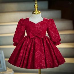 Girl Dresses Fluffy Baby Dress Red Lace Tiered Floral Skirt Long Sleeve Birthday Gown Party Christmas Kid Size 1-14T