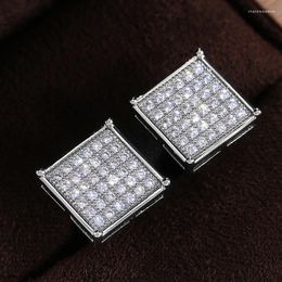 Stud Earrings Wild Square Shape For Women Micro Paved CZ Stone Versatile Earring Full Bling Iced Out Lady Charm Jewelry