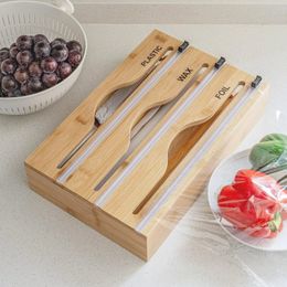 1pc Cling Film Cutter Minimalist Wall Mounted Wooden Kitchenware Multi Compartment Layer Hidden Scratchers Two Way 231226