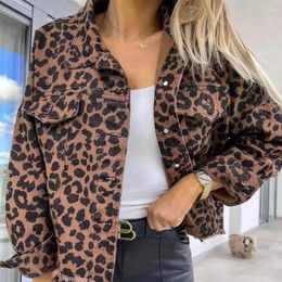 Women's Jackets Leopard Print Denim Jacket Women Loose Vintage Streetwear Tops