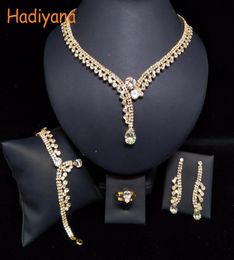 HADIYANA Classicl Sparkling Crystal Jewellery Settings Whole Wedding Bridal Jewellery Accessory Bride Set Gold BN57462330035