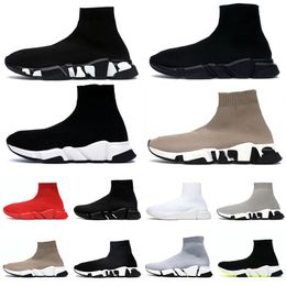 2024 Top Classic belenciaga Sock Shoes Mens Womens belanciaga Running Sneakers Graffiti Beige All Black White Lace Up Black White Red Outdoor Shoe Socks Trainers