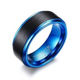 Fashion 8mm Black Mens Band Blue Plating Stainless steel Wedding Ring Mens Ring Size 6 - 13212S