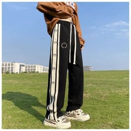 American Vintage Patchwork Contrasting Sports Pants Men's Autumn Print Drawstring Trend Versatile Loose Straight Casual Trousers 231226