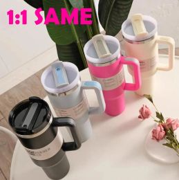 US STOCK 1:1 same Camelia Pink Gradient H2.0 40oz Stainless Steel Tumblers Cups with Silicone handle Lid Straw Travel Car mugs Keep Drinking Cold Water Bottles E1227