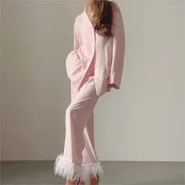 Women's Swimwear Bikini Cover Up Women Bath Clothing Swimsuit Beach Wear 2023 Waffle Lady Feather Pajamas Two Sets Silk Pink Home Solid