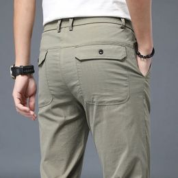 Korean Style Men Casual Pants Thin Summer Regular Fit Cargo Pants Elastic Waist Black Pants Fashion Grey Black Khaki 883 231226