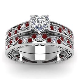 Delicate Heart-shaped Diamond Wedding Ring 925 Sterling Silver Ruby Bridal Ring Set Wedding Ring Anniversary Commitment Jewelry Si247r