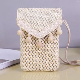 Evening Bags Straw Woven Cell Phone Bag With Shoulder Strap Small Coin Purse