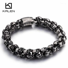 Punk Long Matte Skull Necklace Bracelets For Men Stainless Steel Brushed Skull Charm Link Chain Male Gothic Jewelry16766185