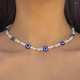 Pendant Necklaces Bohemian Blue Eye Imitation Pearl Necklace Punk Acrylic Personalized Single-layer Geometric