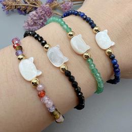 Charm Bracelets Handmade Zircon Lapis Lazuli Stone Beads Bracelet Women Fashion Sea Shell Jewellery For Girl Gift