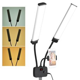 Flexible Double Arms LED Fill Light Beauty Video Lights 3200 4500 5600K 3 Lighting Modes 45W Phone Holder for Live Streaming 231226