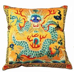 Pillow Vintage Embroidery Dragon Chinese Cushion Cover Sofa Chair Ethnic Back Cushion Home Decorative Satin Pillow Case 43x43 cm 55x55 cm