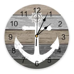 Wall Clocks Vintage Farm Barn White Boat Anchor Ocean Large Clock Dinning Restaurant Cafe Decor Round Home Decoration