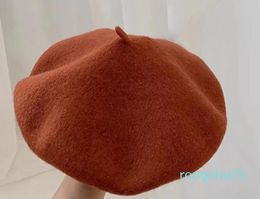 Berets Wool Blue Beret Autumn And Winter Women's Hat British Retro Peacock Painter's