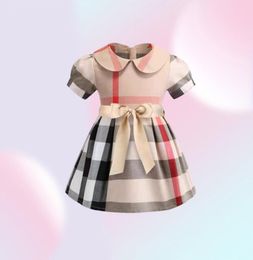 Baby Girls Dress Kids Lapel College Short Sleeve Pleated Shirt Skirt Casual Designer Clothing Kids Clothes7228068