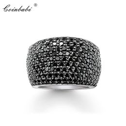 Cocktail Rings Black CZ Pave Wide 925 Sterling Silver Gift For Women & Men Europe style Rebel Ring Fashion Jewellery 210924208Z