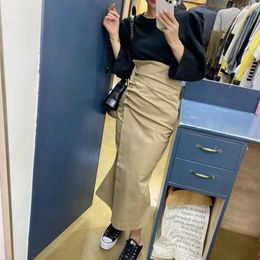 Skirts Korean Chic Slim Wrap Hip Side Single Breasted Irregular Mermaid Skirts Women Personality Allmatch Retro Casual Faldas Mujer 2106