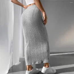 Skirts High Waist Skirt Striped Knitted Maxi For Women Warm Slim Fit Ankle Length Sheath Fall Winter