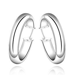 Plated sterling silver Fashion round wide earrings DJSE595 size 3 4X0 7CM;women's 925 silver plate Hoop & Huggie jewelry earr171o