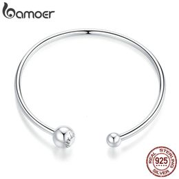 Silver Bangle 925 Sterling Threaded Beads Bracelet for Original Charm DIY Jewelry Accessories SCB198 231226