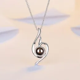 Pendants KOFSAC Fashion Projection I Love You Crystal Heart Pendant Jewelry 925 Sterling Silver Necklaces For Women Wedding Accessories