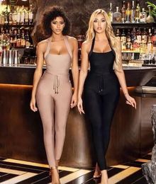 High Quality Black Women Turtleneck Neck Rayon Bandage Jumpsuit Sexy Bodycon Celebrity Party Jumpsuits Vestidos 231227