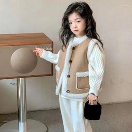 Jackets Children's Fashionable Two Piece Set Kids For Girls Autumn/Winter Vest 2024 Girl Baby Winter Thickened Sweater