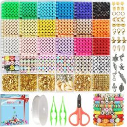 4170Pcs Bead Accessories Kit DIY Polymer Clay Beads Set 6MM Rainbow Colour Flat Chip Beads Boho Bracelet Necklce Making Letter 231227