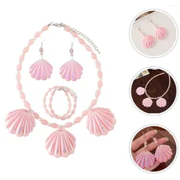 Necklace Earrings Set Pink Jewellery Seashell Girls Flower Beaded For Women Bracelet Necklaces Costume Colourful