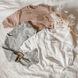 born Baby Romper Winter Thick Crewneck Sweatshirts Romper Clothing Letter Embroidery Print Jumpsuits Sweatshirt White 231227