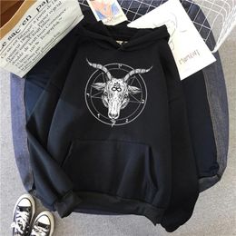 Men's Hoodies Pentagram Gothic Occult Satan Print Sweatshirts Men Casual Hoody Hip Hop Winter Streetwear Loose Warm Clothing Fashion