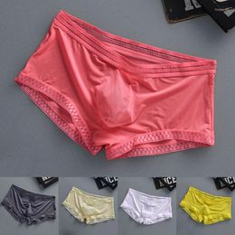 Underpants Summer Ice Silk Men's Underwear 3D Transparent Sexy Boy Boxer Shorts Male Panties U Pouch Breathable Solid Color