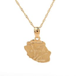 La Reunion Map Pendant Necklace Gold Colour Country Map Jewellery Fashion France Reunion Island Lettering Maps266O