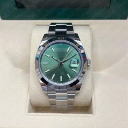 Mens Watch 41mm V5 Smooth Bezel Datejust Green Dial 18K White Gold Automatic Movement Sappire Glass Ref 126300 Luminous Watches Sp274l