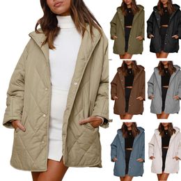 Instagram European and American Foreign Trade Amazon 2023 Women's Winter Coat Casual Diamond Quilted Hooded Lightweight Jacket Women's