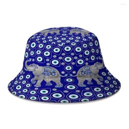 Berets Elephant Good Luck Charm Mandala Evil Eye Bucket Hat For Women Men Teenager Foldable Bob Fisherman Hats Panama Cap Autumn