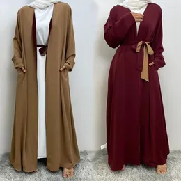 Ethnic Clothing Fashion Double-Sided Dress Women Muslim With Pocket Tied Cardigan Robe Dubai Two-Tone Party Abaya