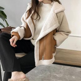 Women's Jackets Outwear Tops Ladies Lapel Long Sleeve Loose Thick Retro Warm Winter Fleece Womens Daily Stylish Female