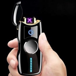 Metal Electric Cross Arc Pulse Lighter Plasma USB Charging Outdoor Windproof Flameless Cigar Lighter With LED Lights Men's Gift