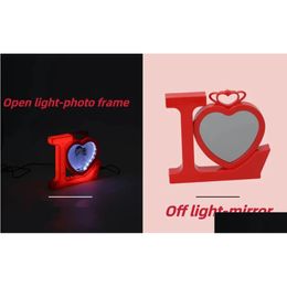 Mirrors Sublimation Magic Led With Alluminum Sheet Blank P O Frame Heart Shape Mirror Usb Charger Night Light For Valentines Day Gif Dh3Bo