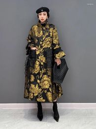 Women's Trench Coats The Spring Of 2023 Woman Jacket Long Sleeves Chinese Wind Upset Jacquard Lace Golden Costly Temperament Clothing