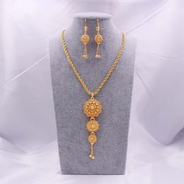 Jewelry sets 18K Ethiopian Gold Arabia Necklace Pendant Earring for women indian dubai African wedding Party bridal gifts set305t